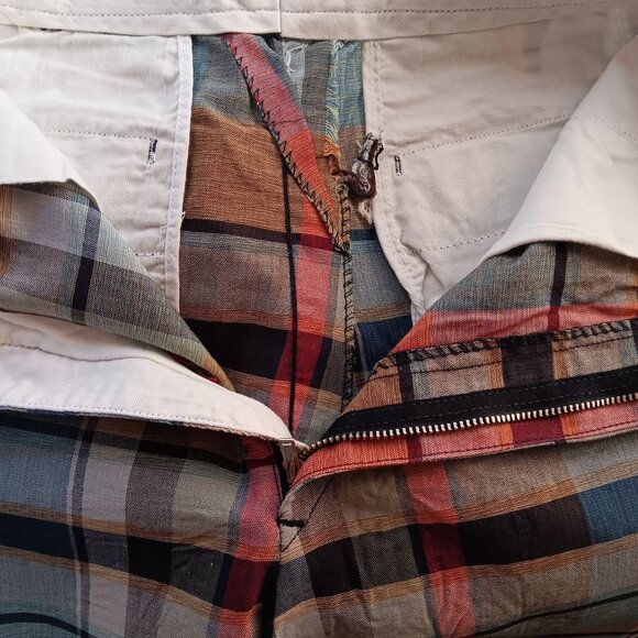 26 Waist X-SMALL True Vtg 1970s M ens IVY LEAGUE PLAID Steel Zip Shorts - Picture 6 of 6